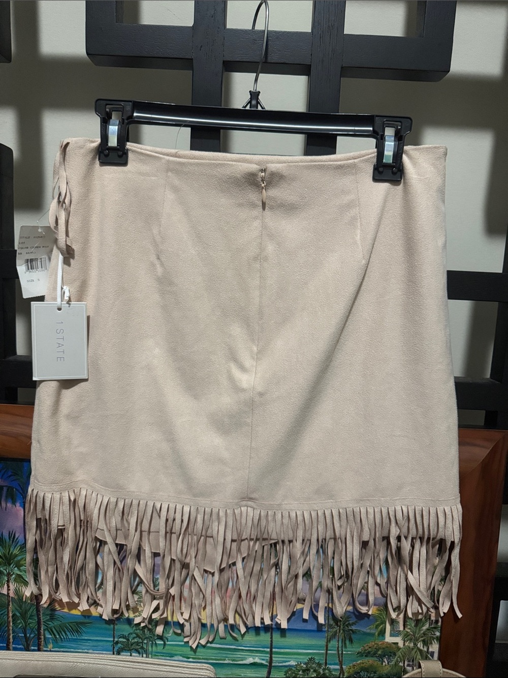 Asymmetrical Fringe Suede Skirt in Beige - Women's - Picture 3 of 3